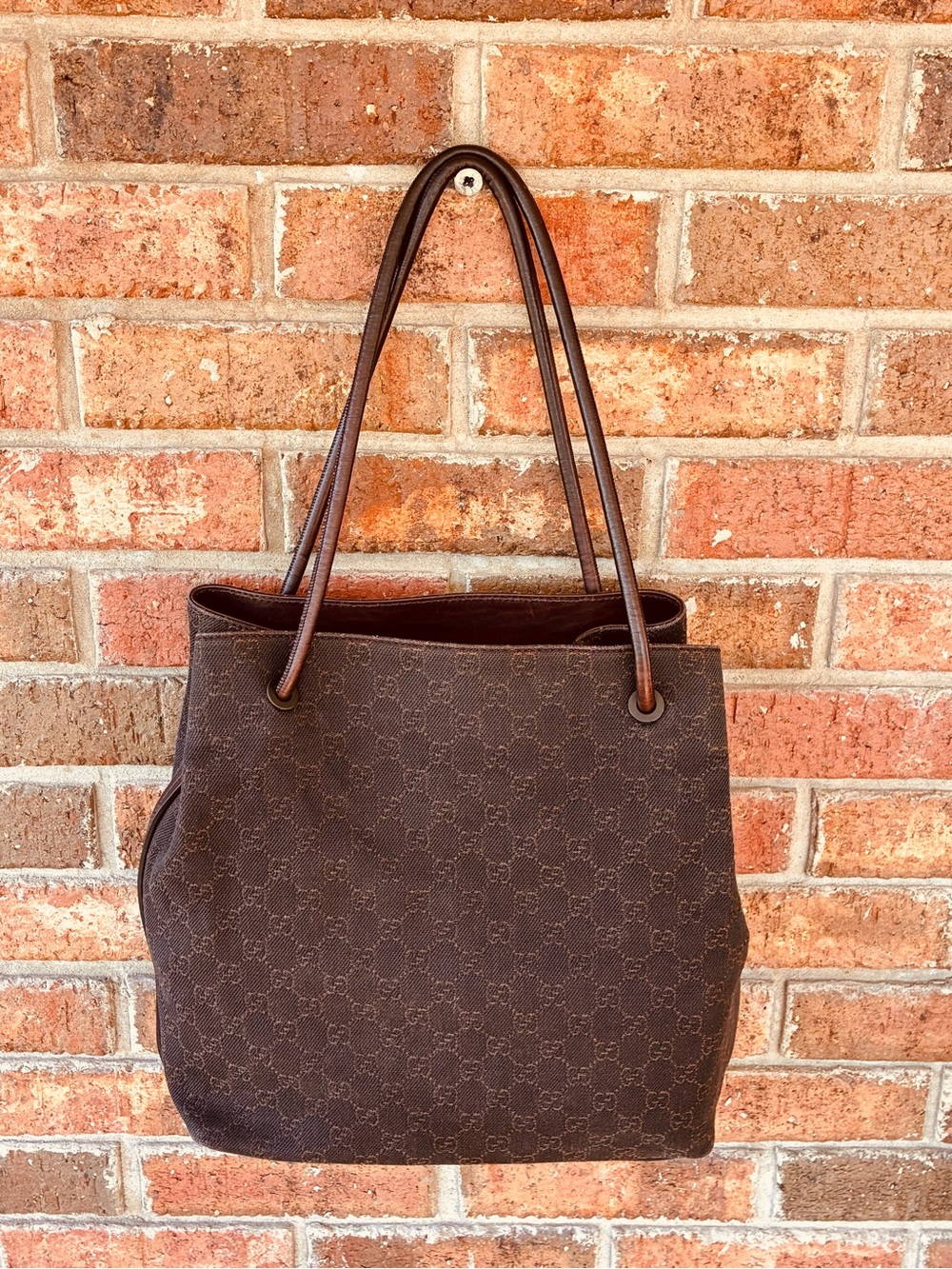 🤎 Gucci vintage classic GG monogram canvas tote leather handles